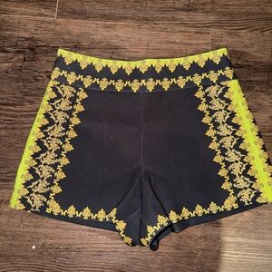 Alice + Olivia Black and Yellow Patterned High Waist Shorts